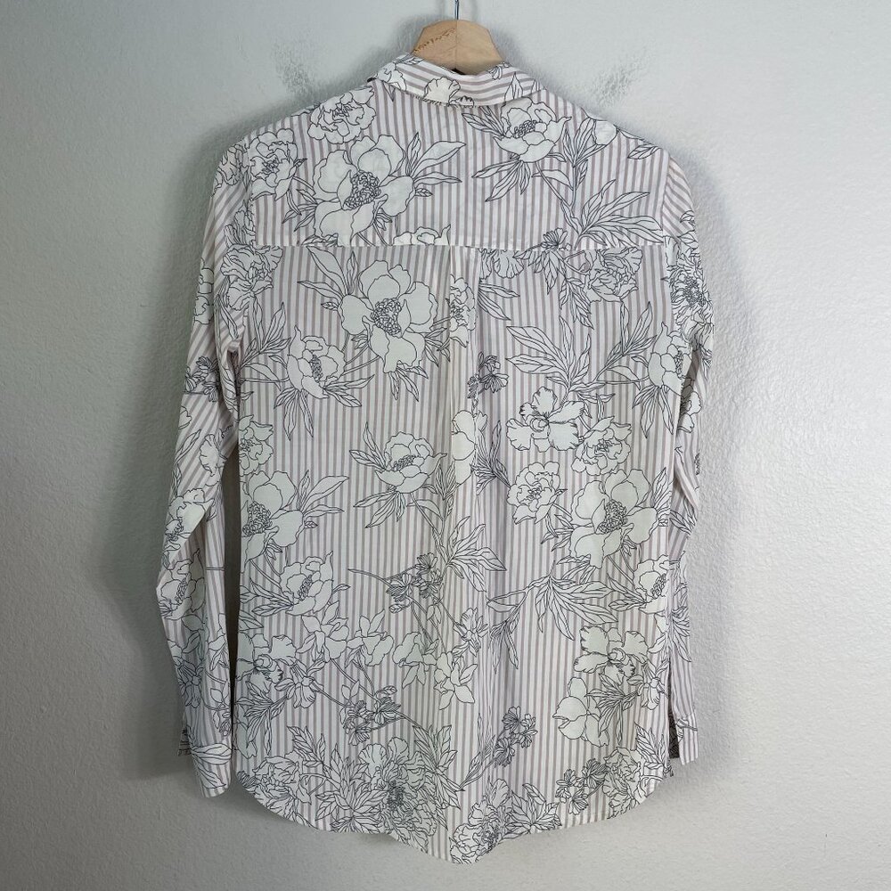 Express Womens Small City Shirt Floral Stripe Roll Tab Sleeve Button‎ Up Blouse - Picture 7 of 8